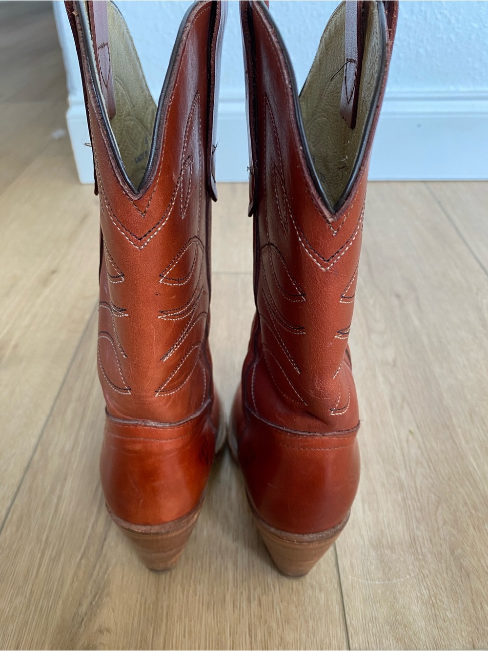 Vtg 70s FRYE Leather Cowboy Boots 7130 Cognac 6B - Picture 4 of 14